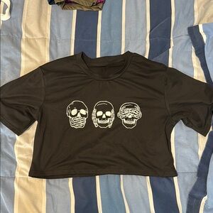 Black Crop Top with Skull Design